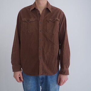 Vintage Eddie Bauer Brown Hunting Outdoors 100% Cotton Button Down Shirt L